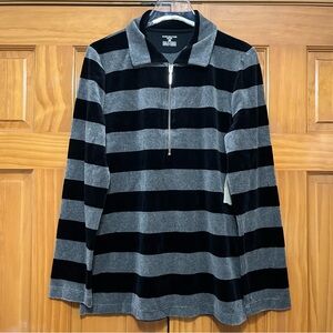 Jones New York Black and Gray Striped Velour Sweatshirt NWT Size Medium